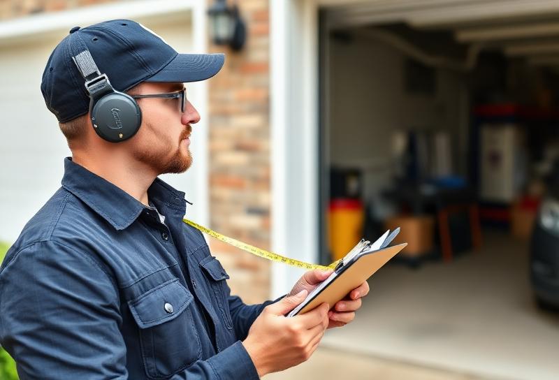 Expert garage door technician measuring for new installation at a Zellwood home